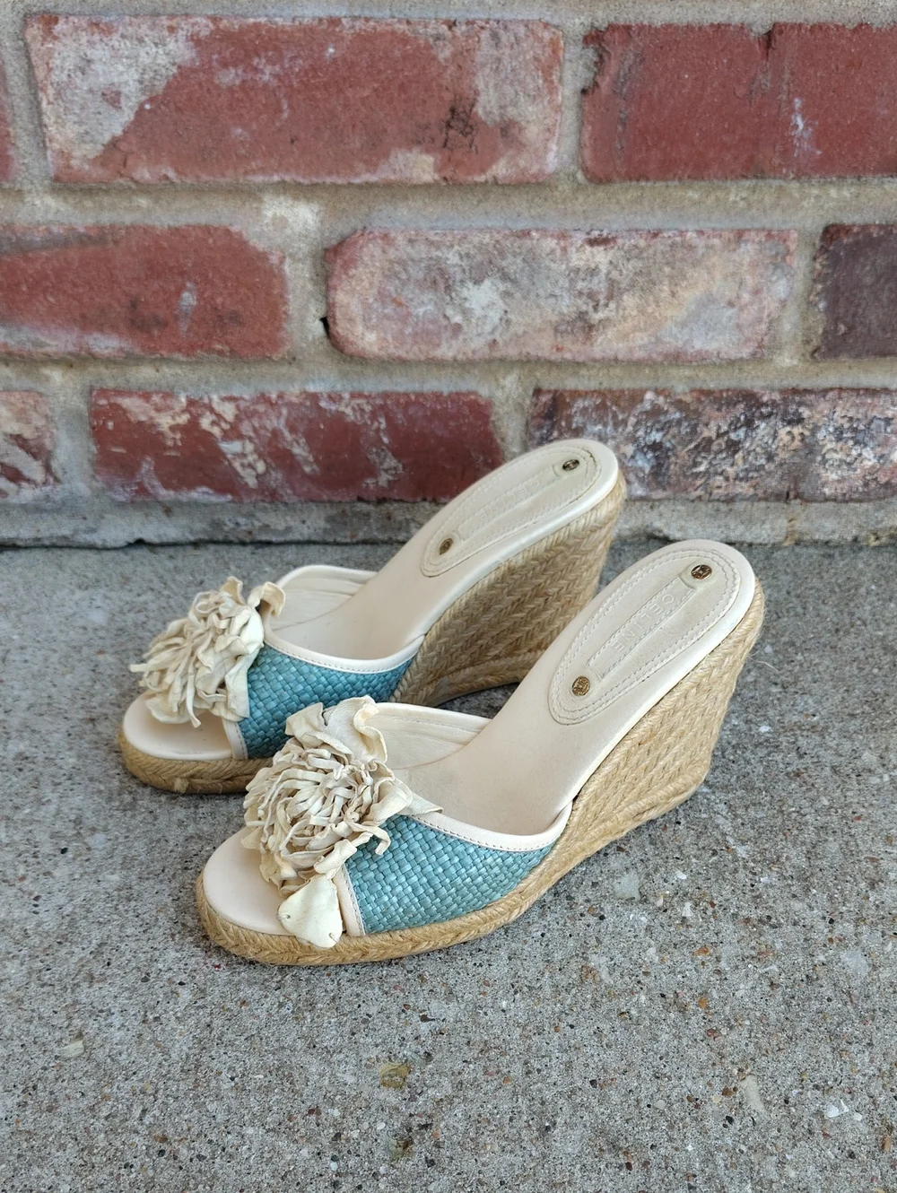 Vintage Celine Espadrille Floral Woven Leather Wedge Sandals Size 36 Coquette